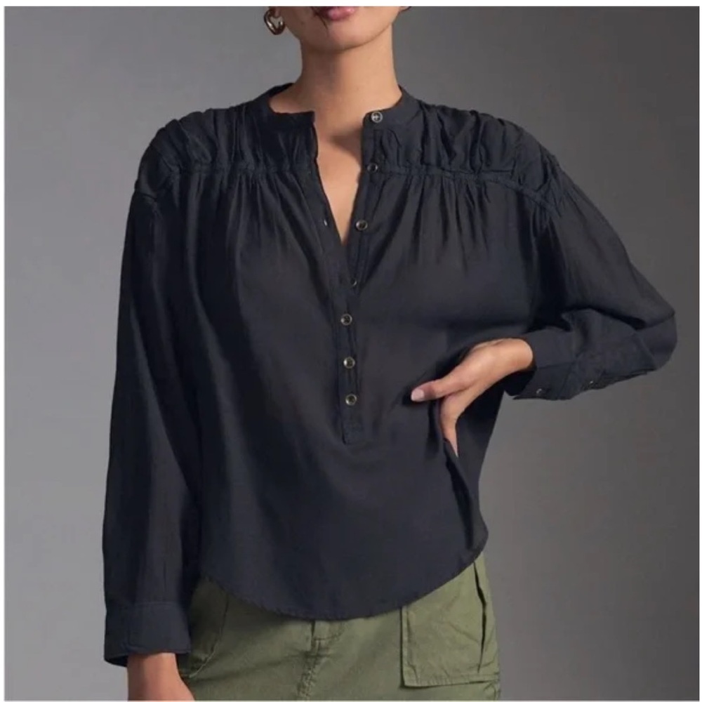 Pilcro Black Henley Pullover Long Sleeve Blouse